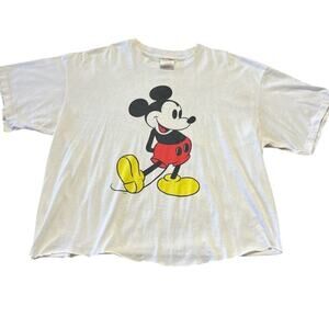 Vintage 90's Mickey Mouse Short Sleeve Graphic T-Shirt Casual Cartoon White XL